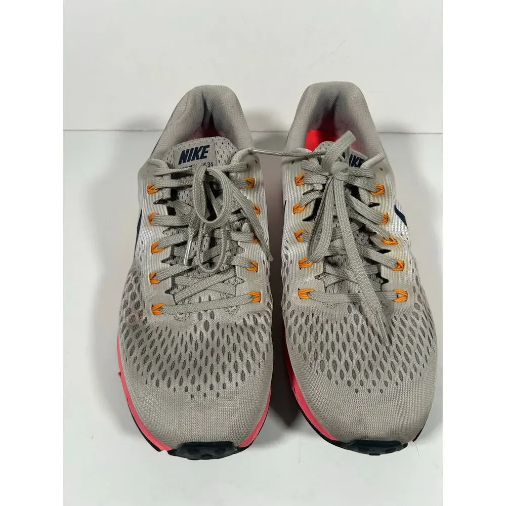 Nike Air Zoom Pegasus 34 Road Running Shoes Men 10.5 Gray Pink Athletic Sneakers